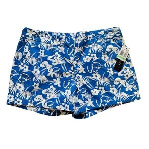 Land’ N Sea Shorts Blue White Tropical Floral Print Chino Flat Front Size 8 NEW